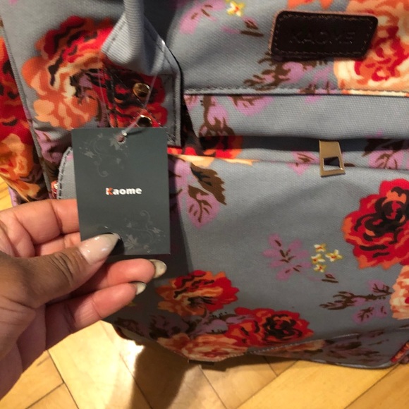 Gray Floral Diaper Bag/Backpack - Picture 4 of 16